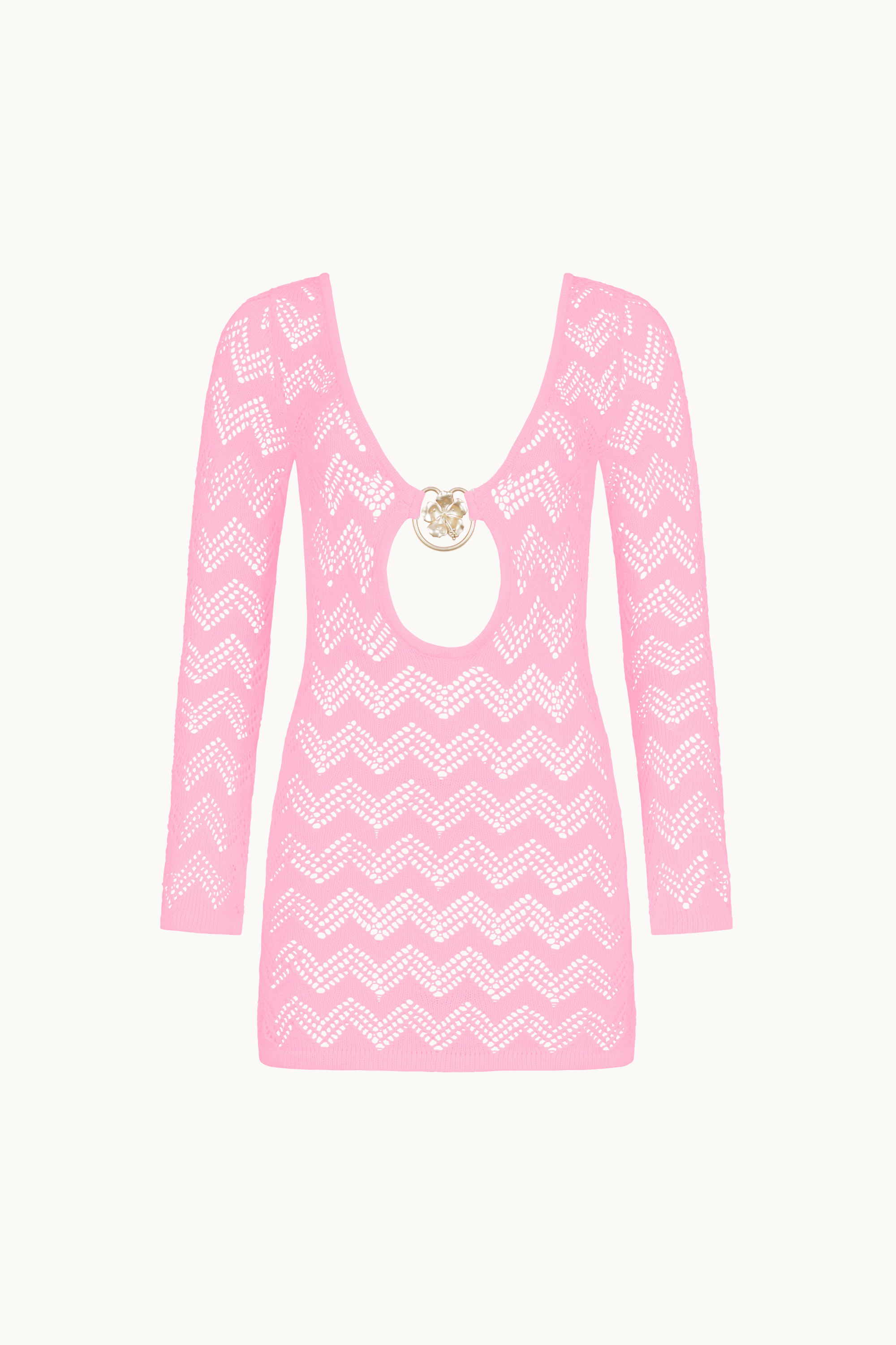 RESORT KNIT LONG SLEEVE DRESS - PINK