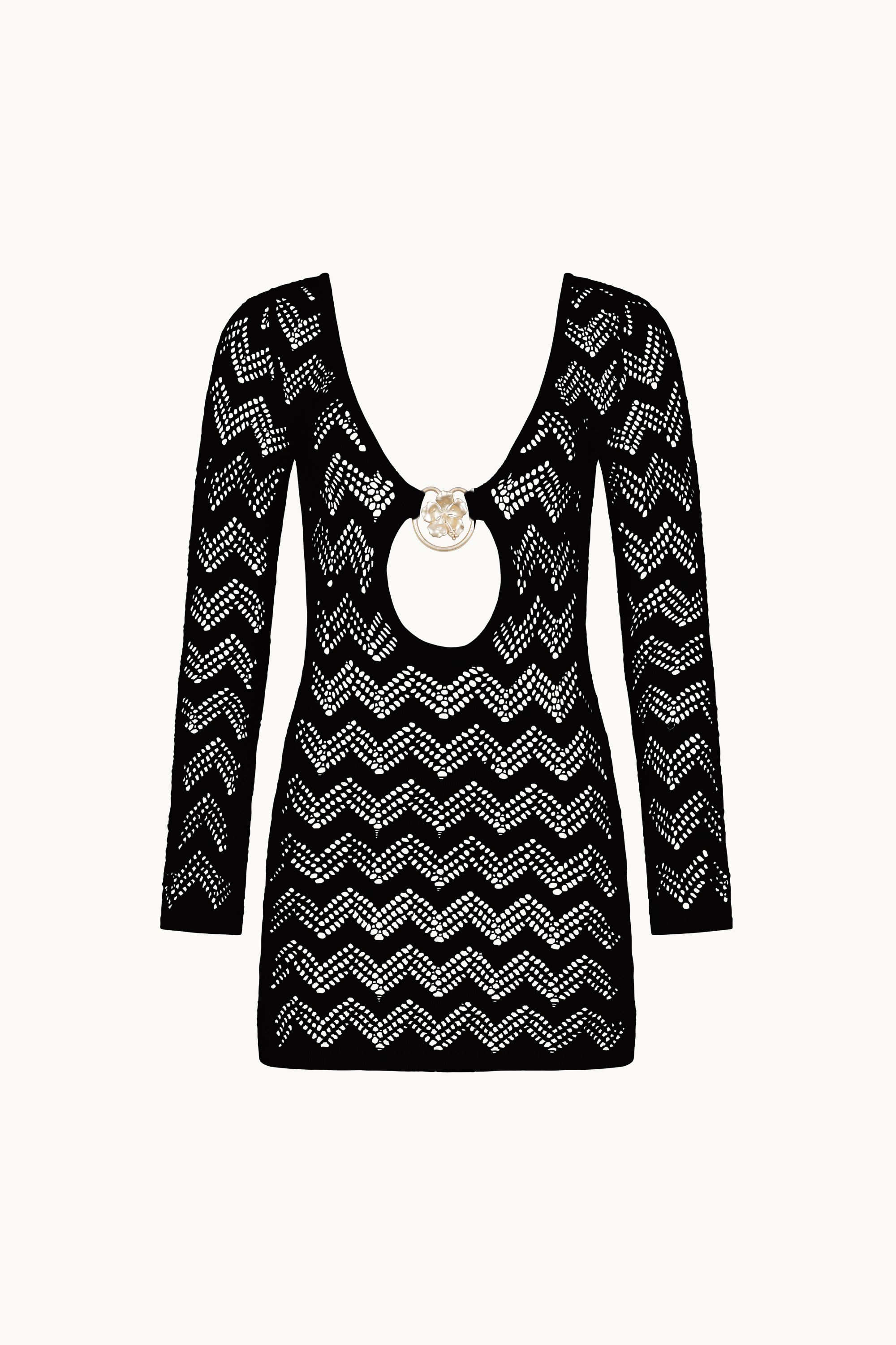RESORT KNIT LONG SLEEVE DRESS - BLACK