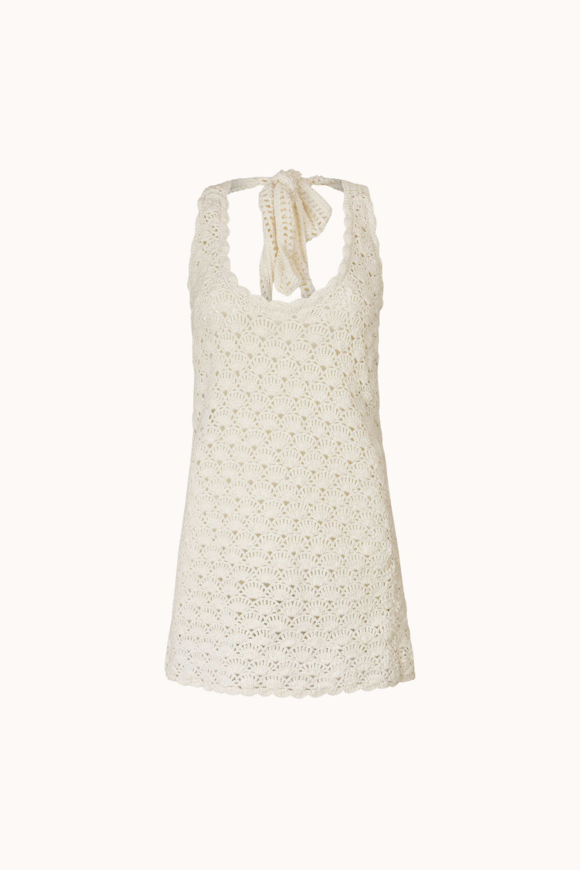 HOLIDAY CROCHET HALTER DRESS - CREAM