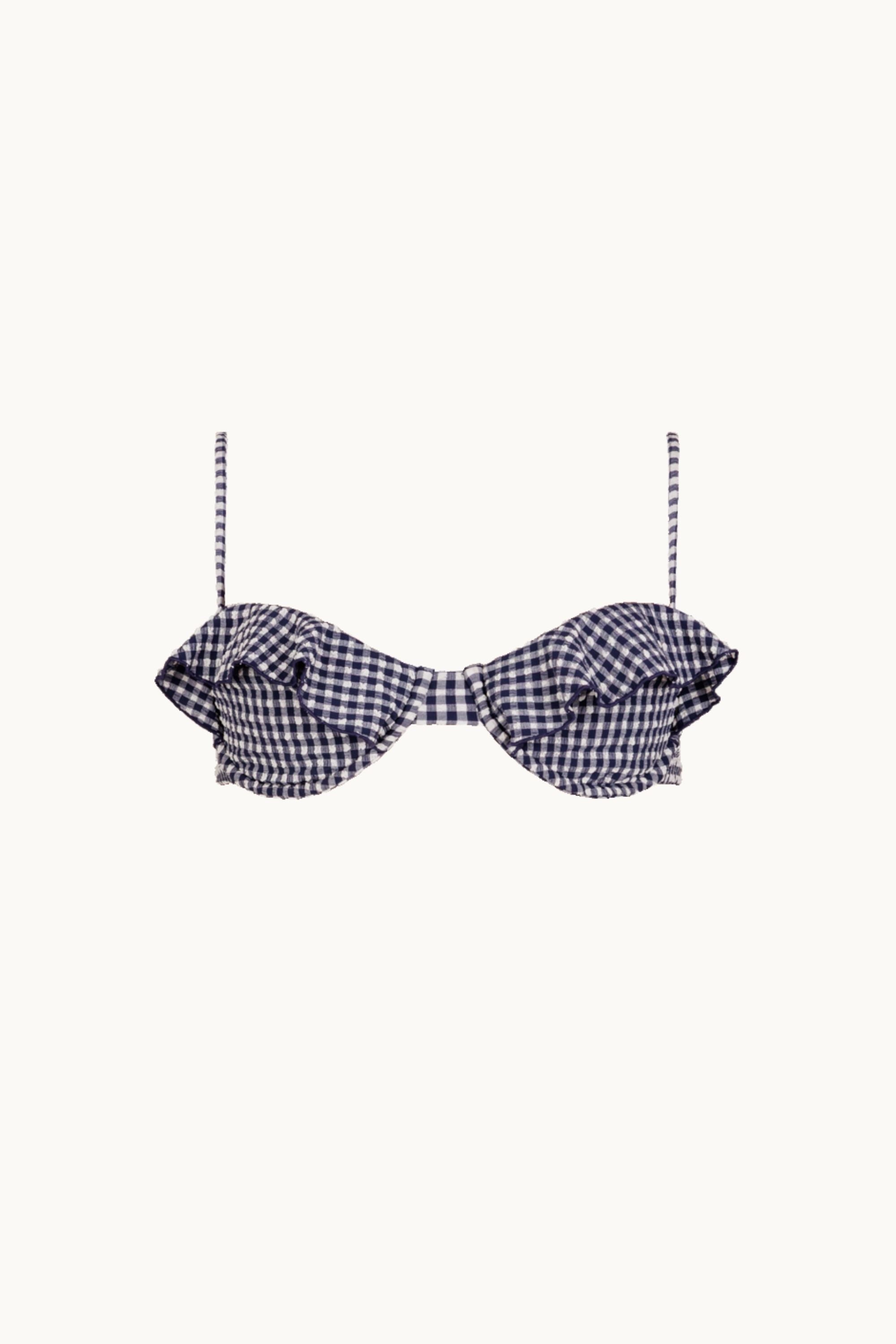 FRILLY KINI TOP - NAVY CHECK
