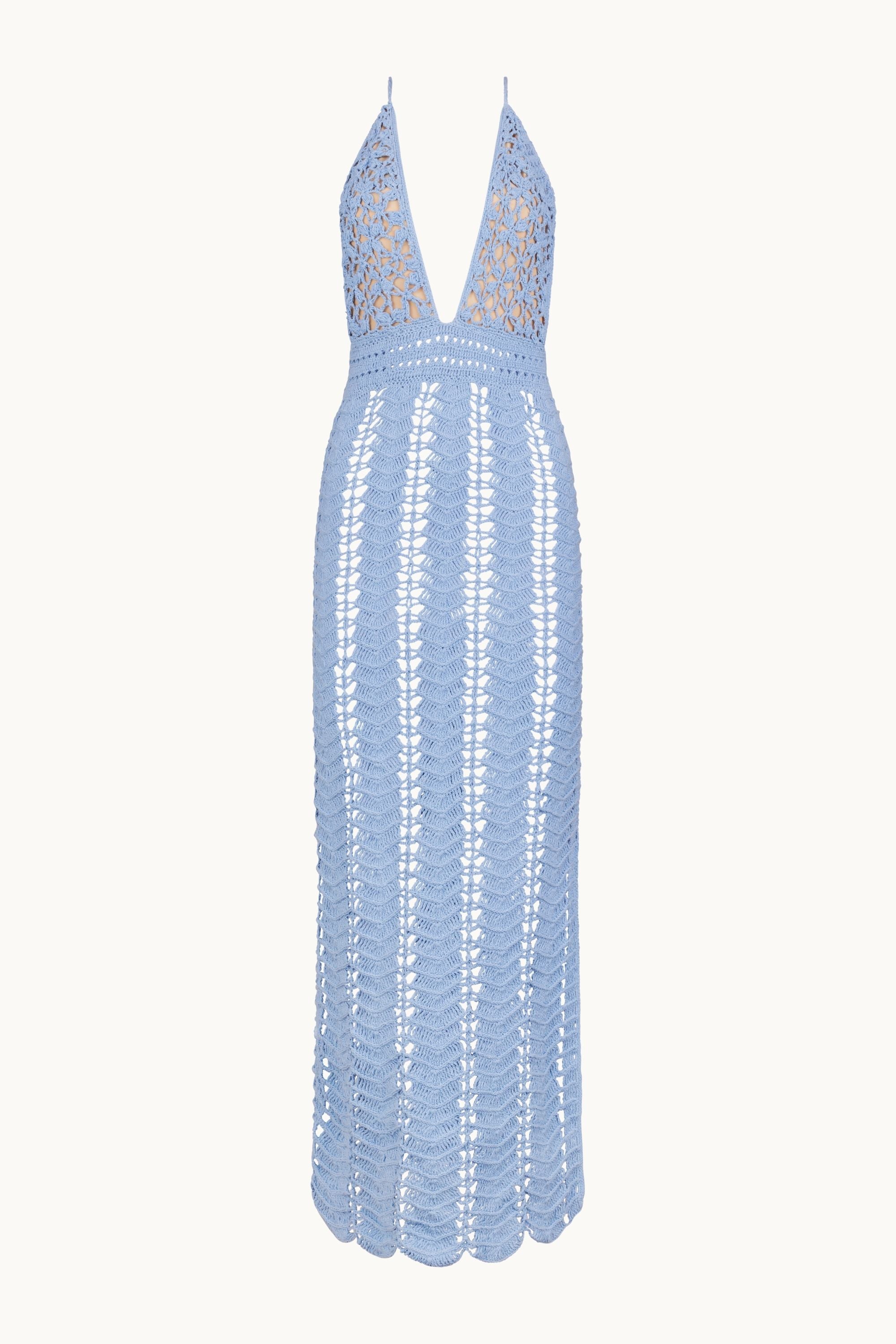 HIDDEN TREASURE CROCHET MAXI DRESS - CORNFLOWER