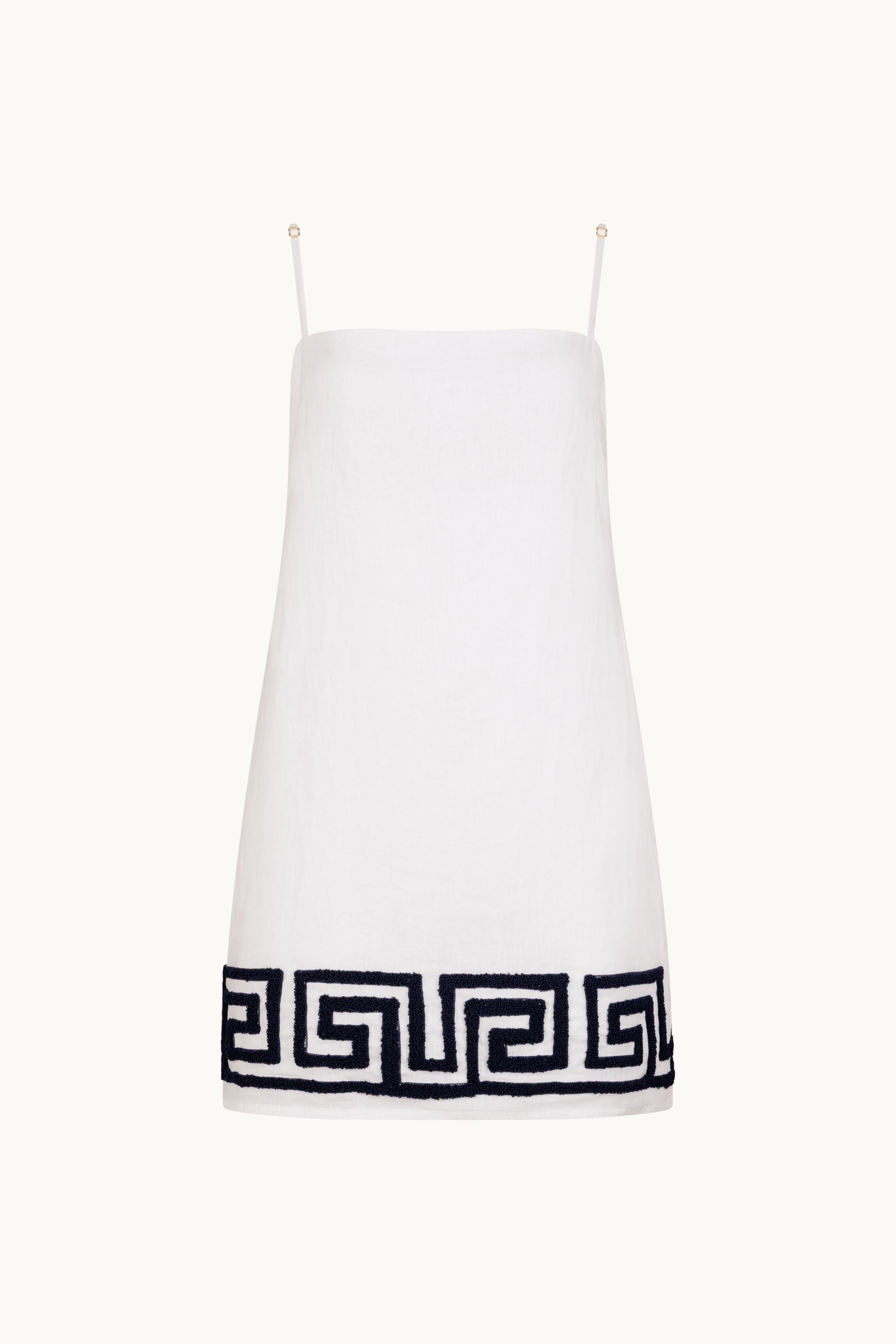 CALLI LINEN MINI DRESS - WHITE & NAVY