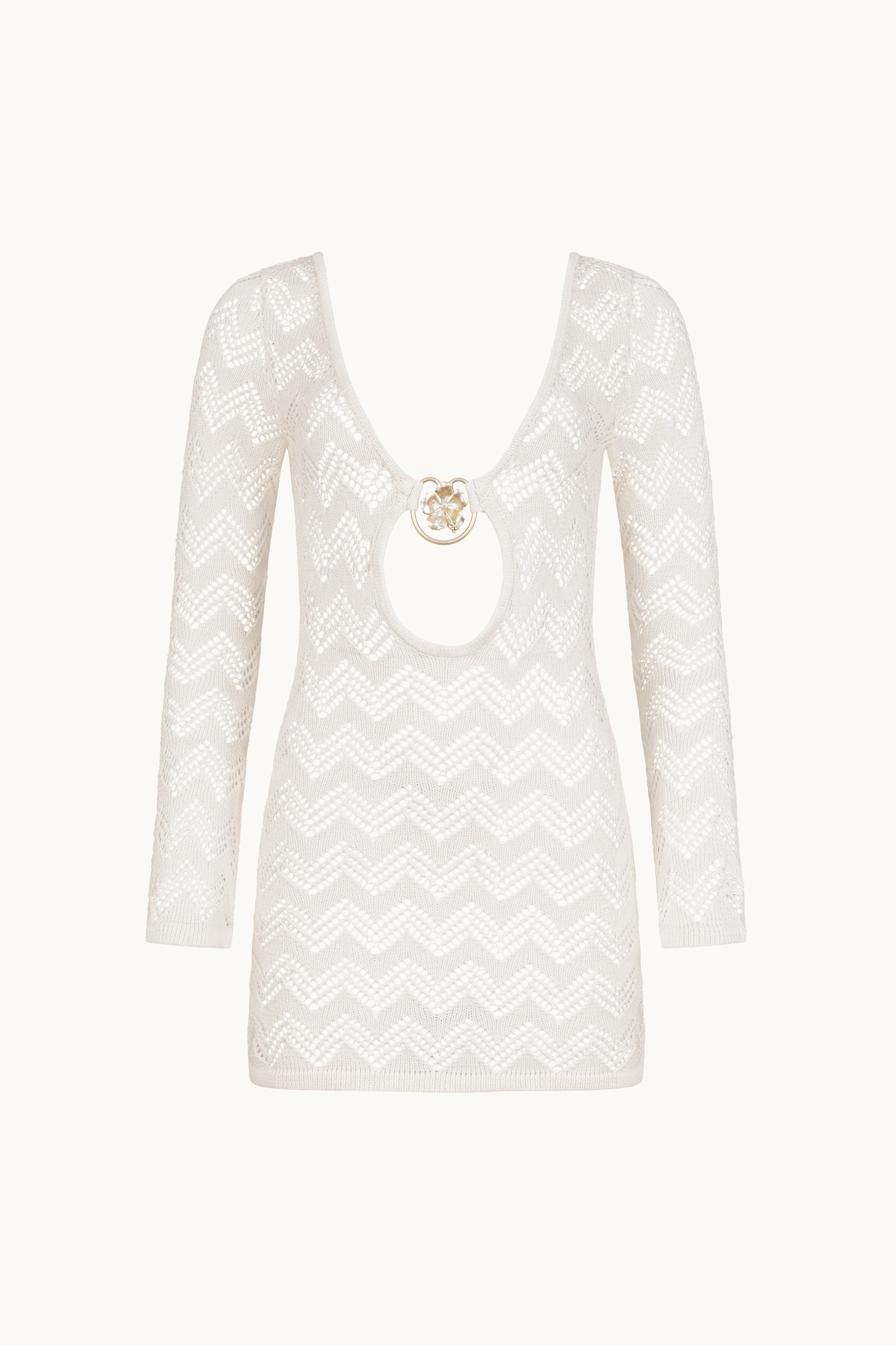 RESORT KNIT LONG SLEEVE DRESS - CREAM