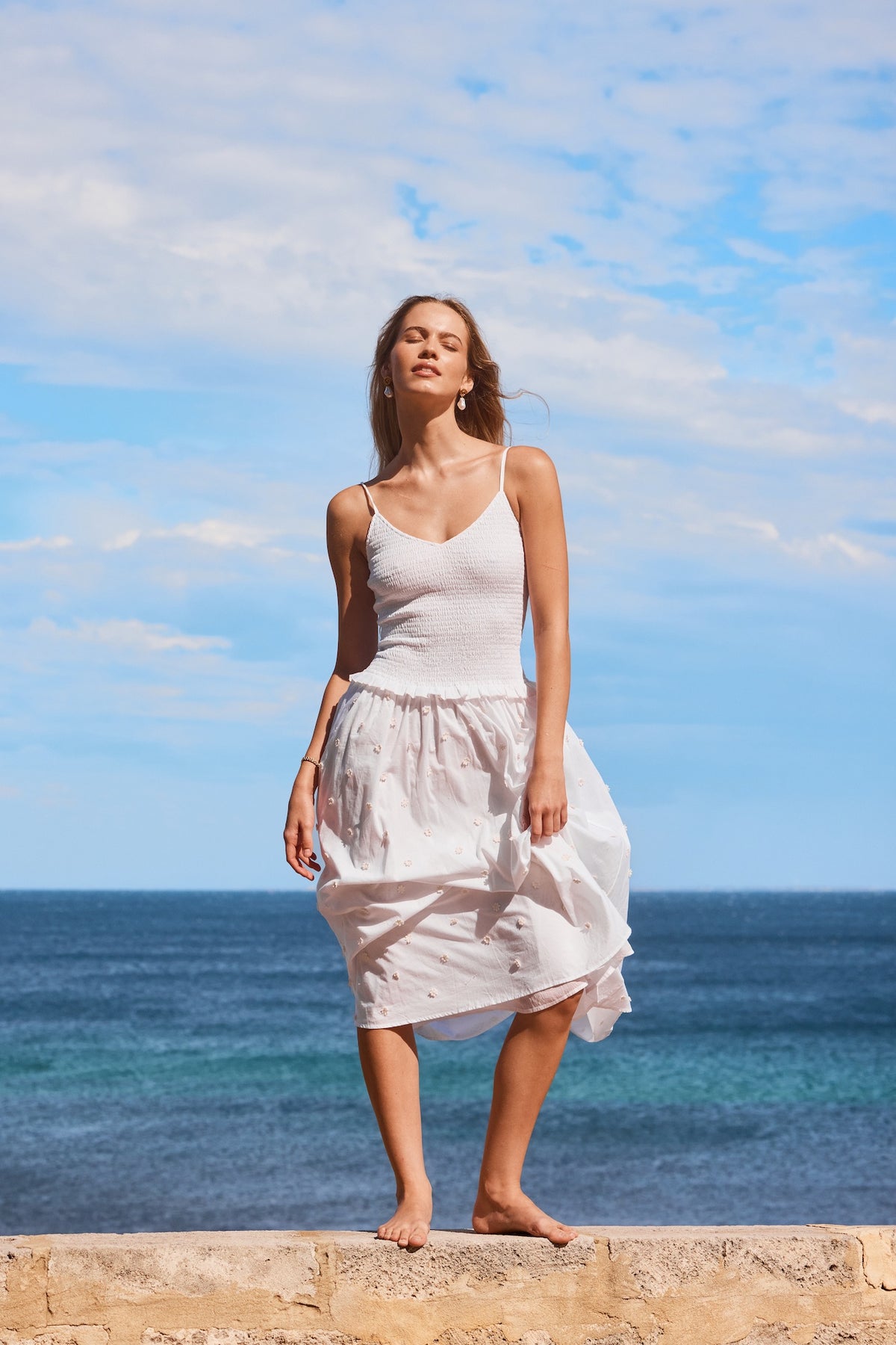 DAISY CHAIN COTTON MAXI DRESS - WHITE