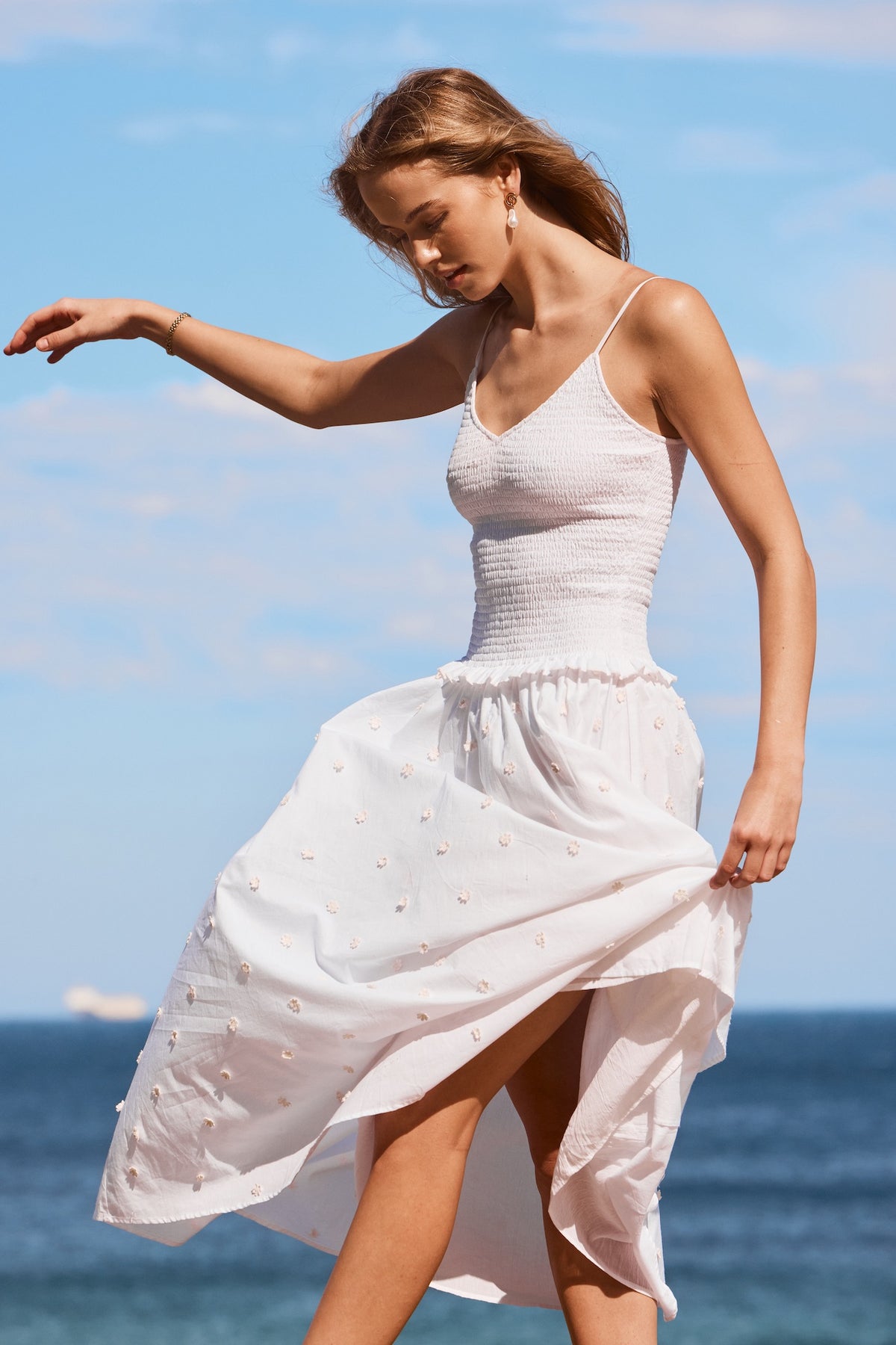 DAISY CHAIN COTTON MAXI DRESS - WHITE