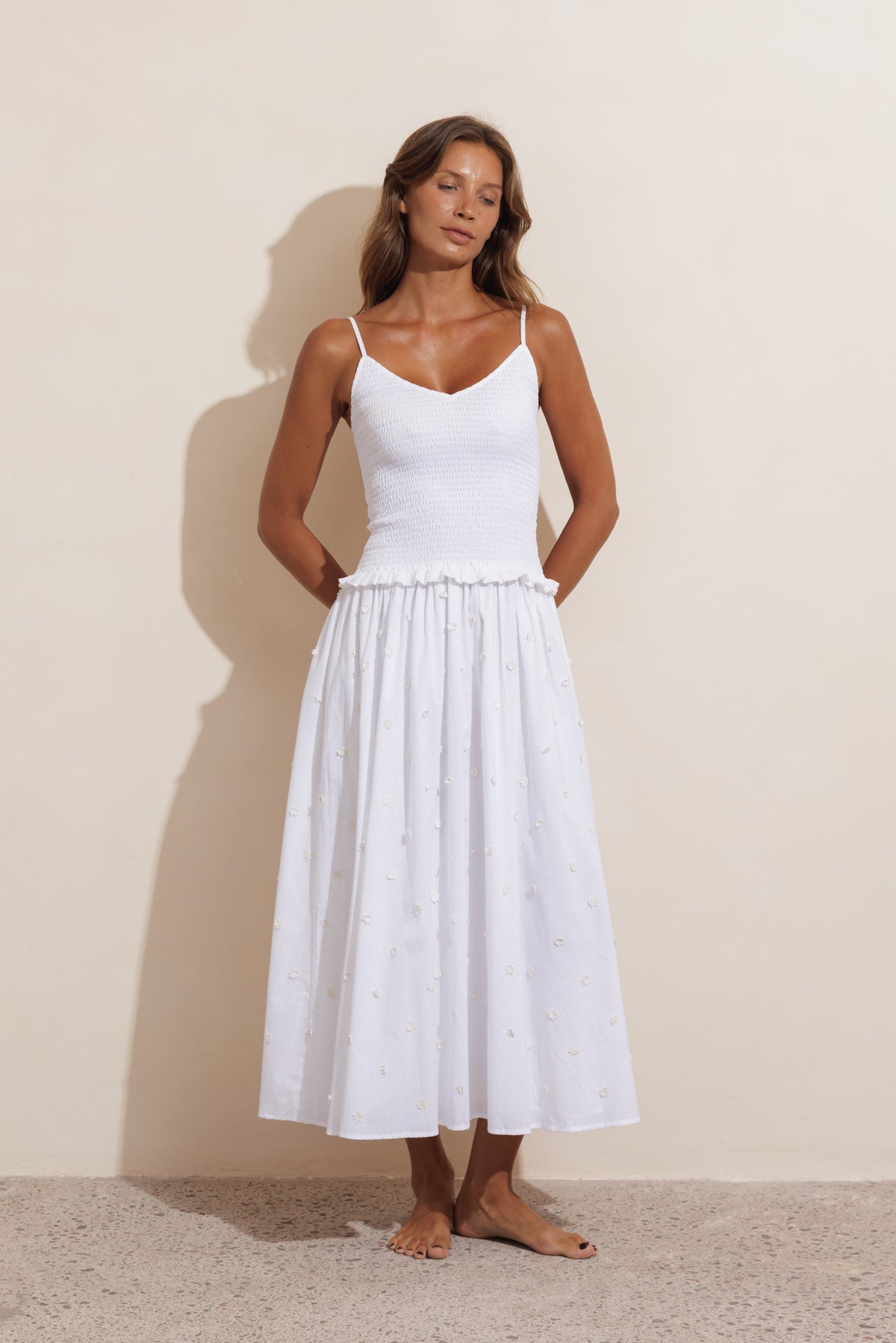 DAISY CHAIN COTTON MAXI DRESS - WHITE