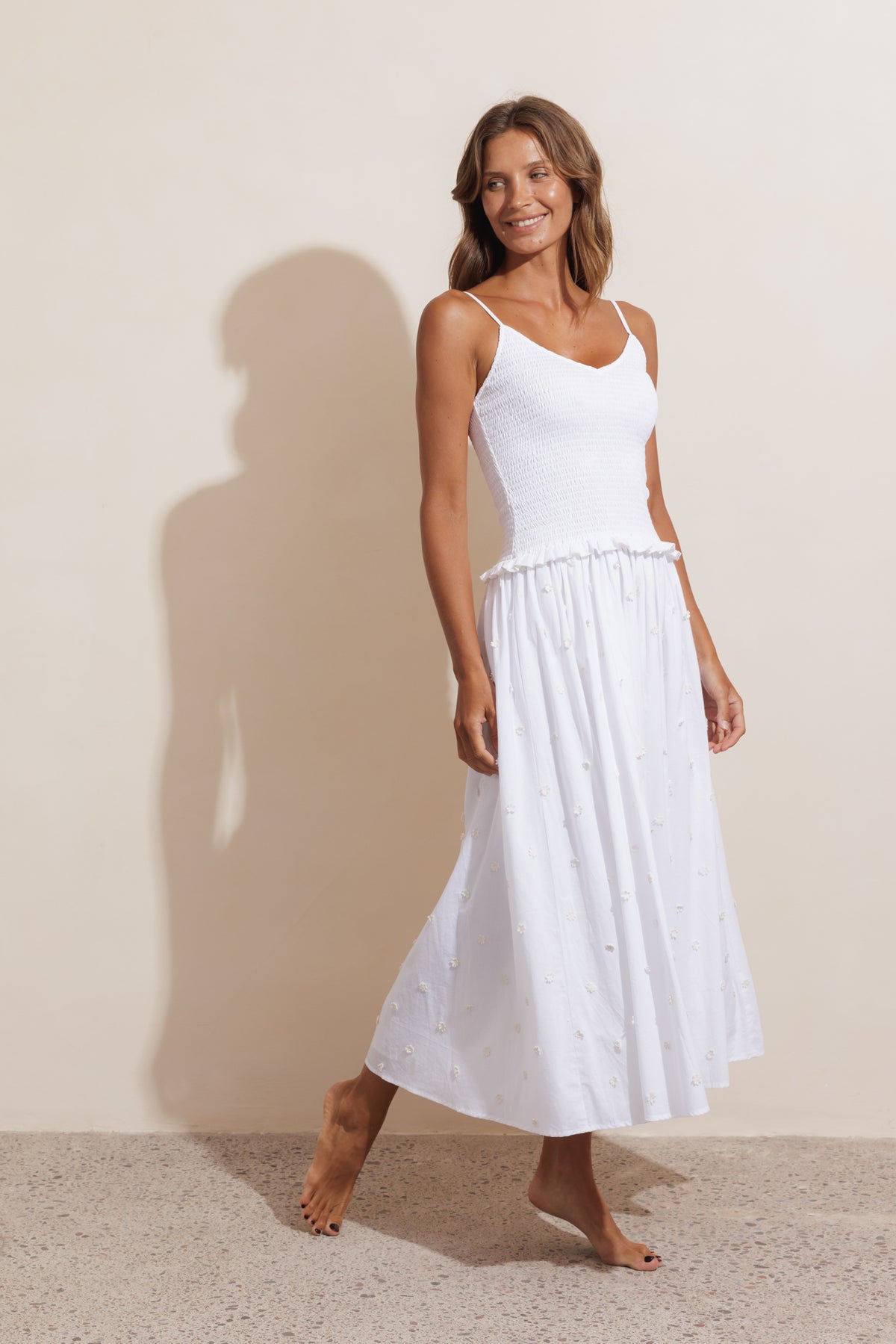 DAISY CHAIN COTTON MAXI DRESS - WHITE