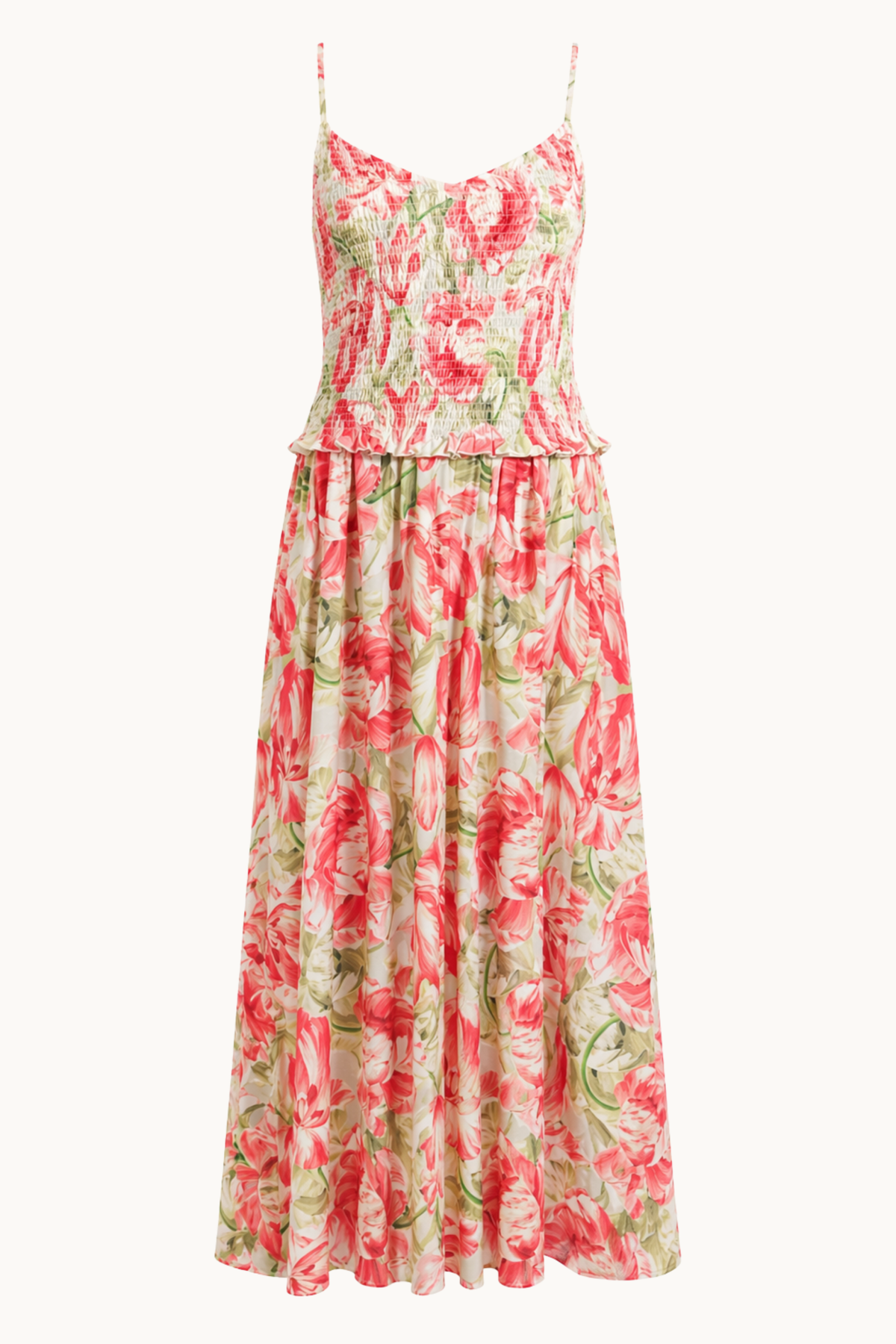 SHIRRED MAXI DRESS - PEONY