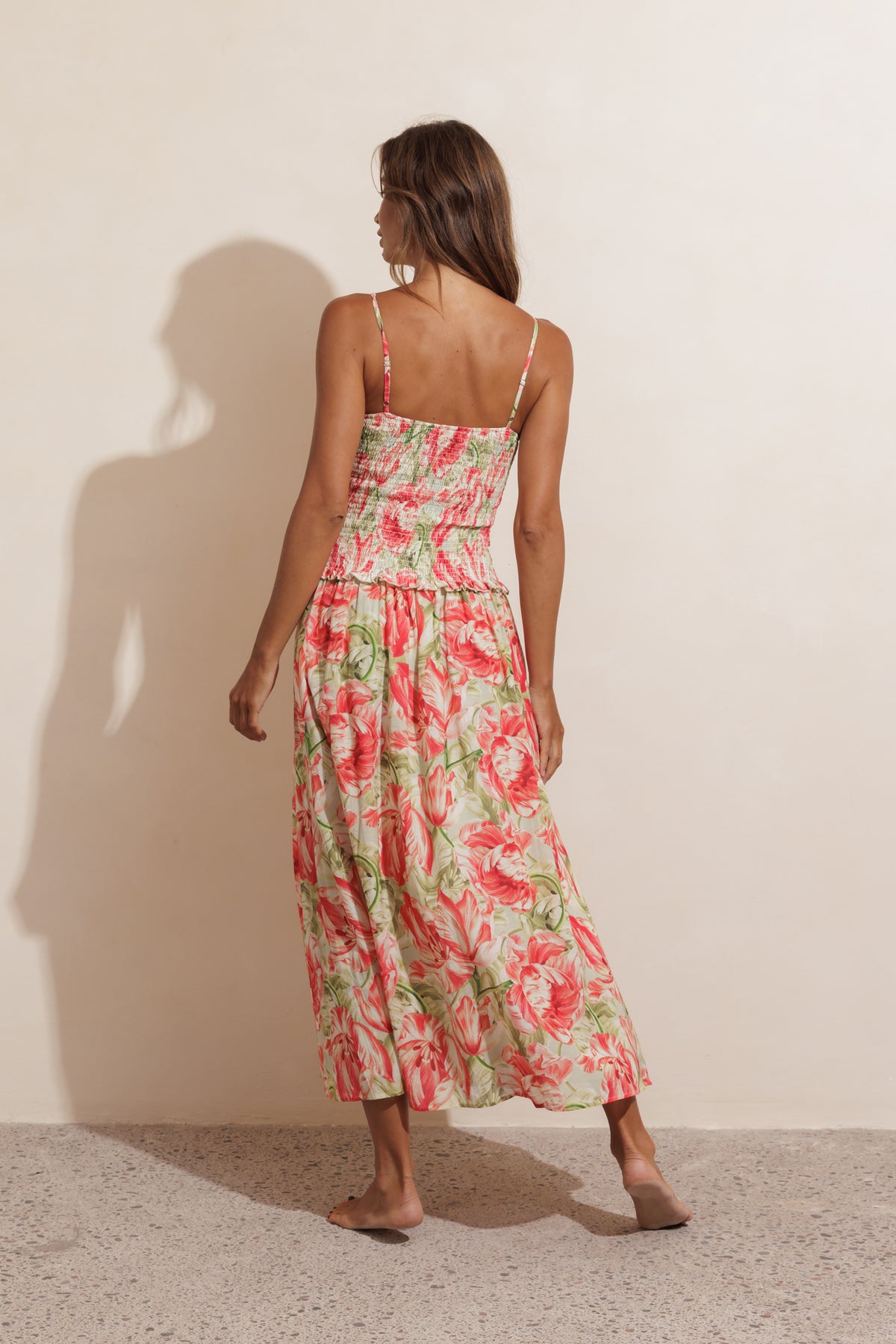 SHIRRED MAXI DRESS - PEONY