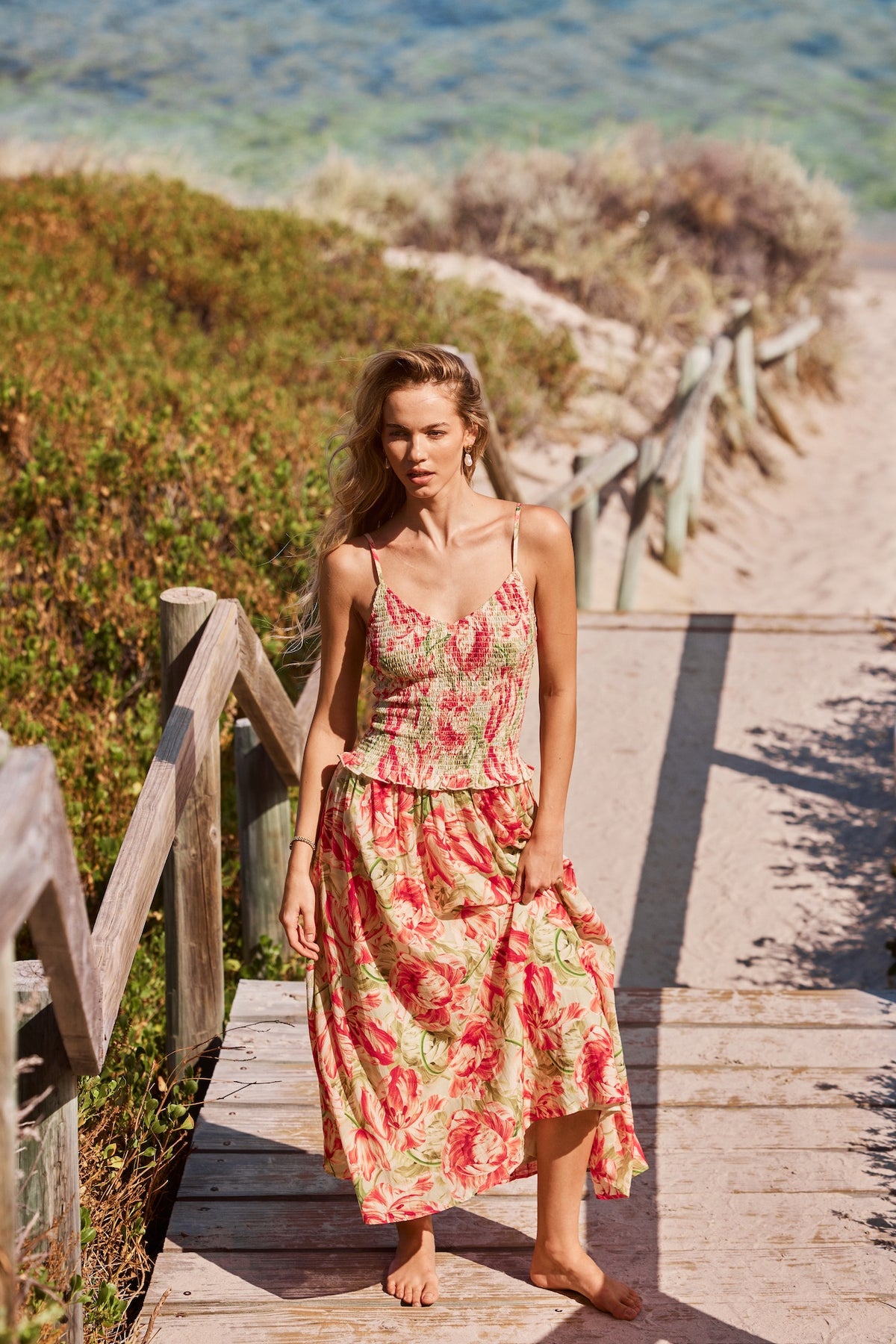 SHIRRED MAXI DRESS - PEONY