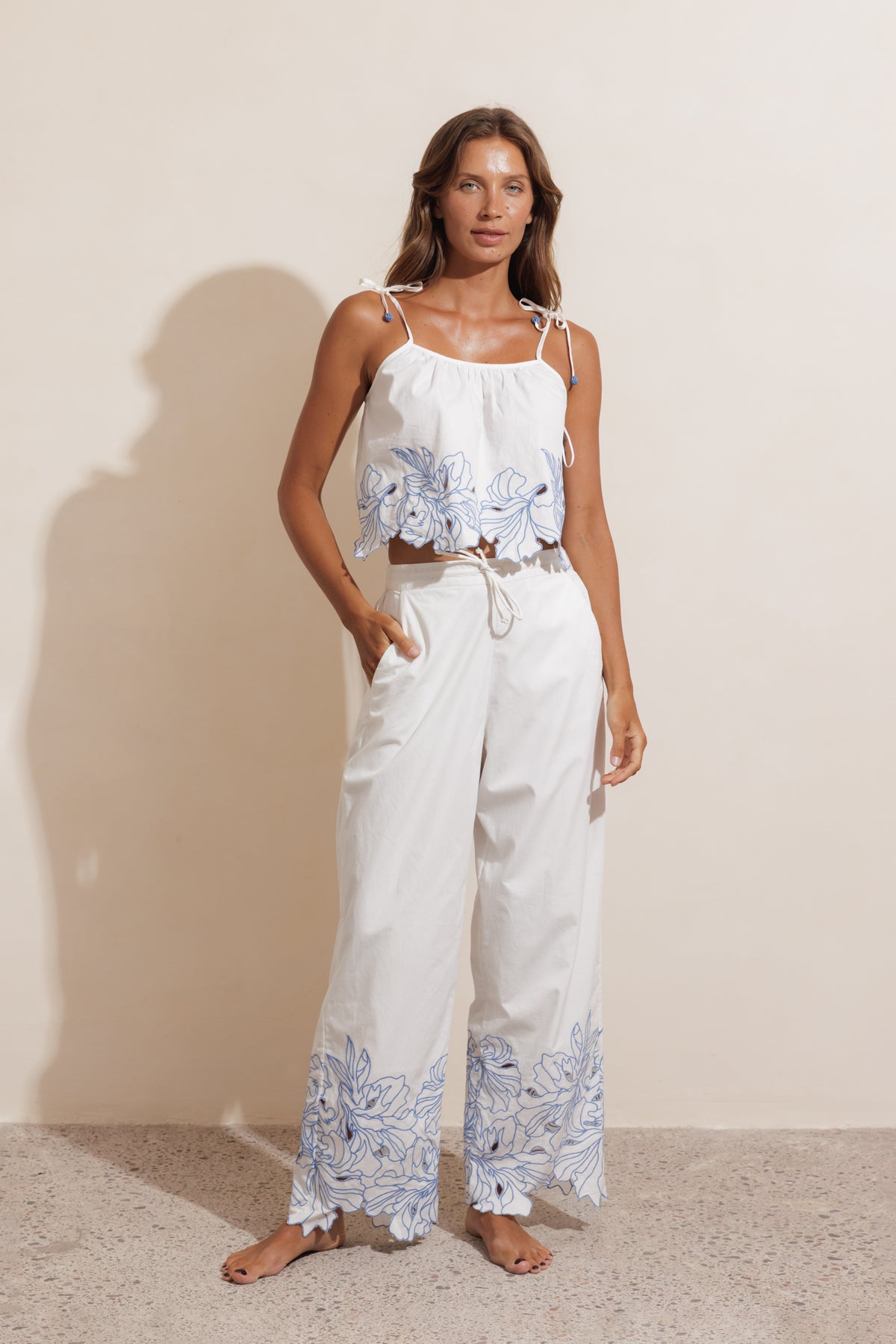 EVERLASTING EMBROIDERED PANTS - WHITE