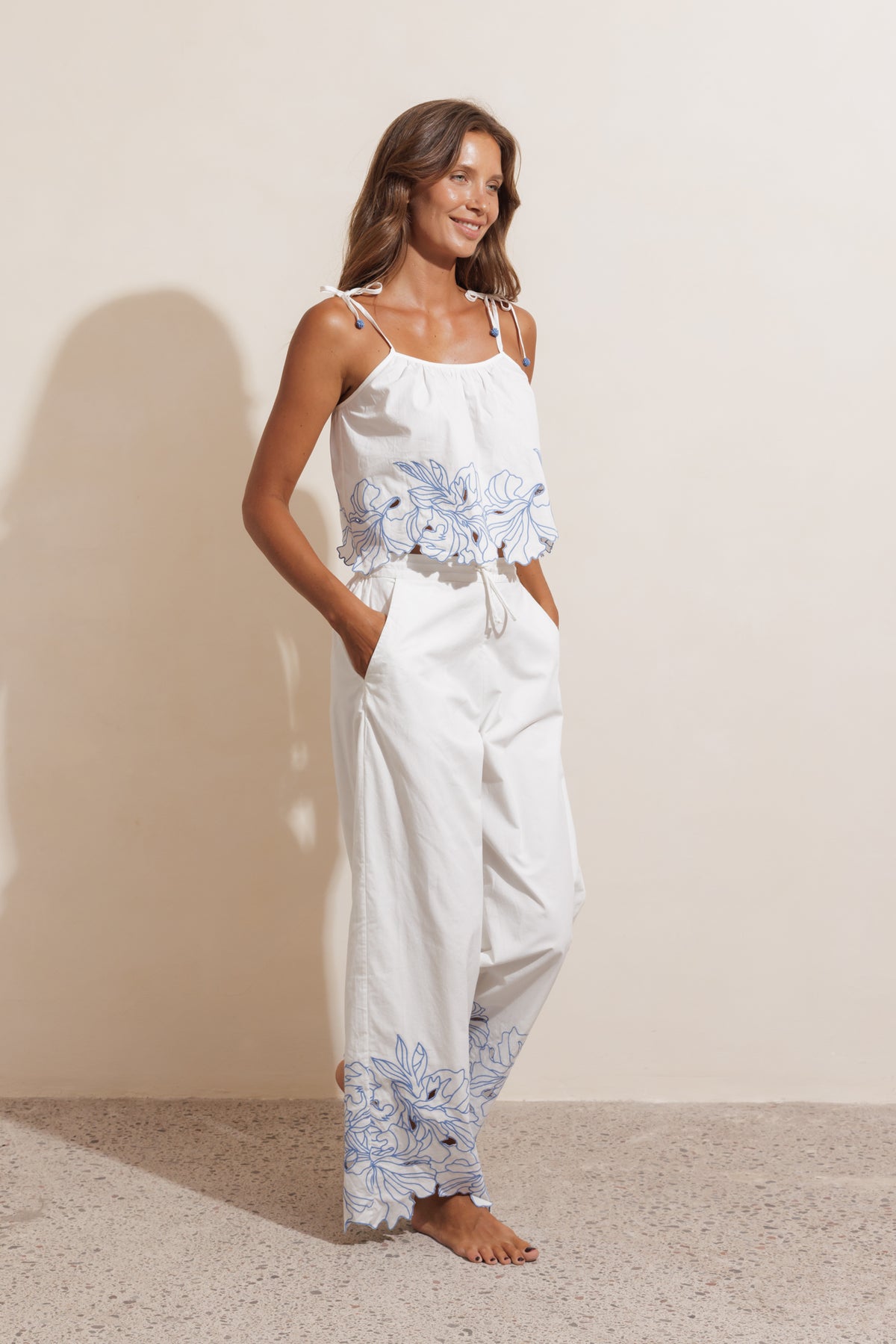 EVERLASTING EMBROIDERED PANTS - WHITE