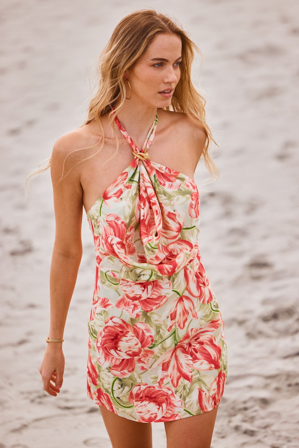 KEY HOLE MINI DRESS - PEONY