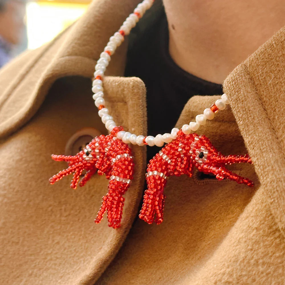 BABY TWO PRAWN NECKLACE - RED