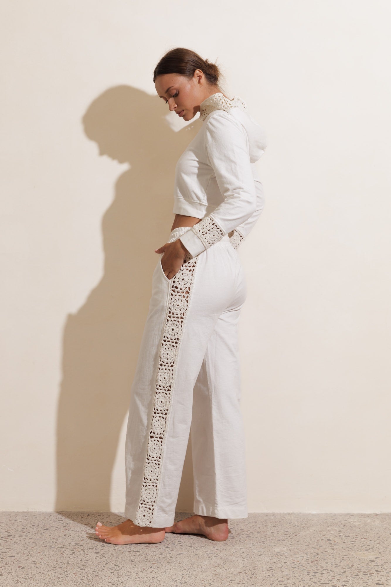 DRIFT CROCHET TRACK PANTS - CREAM