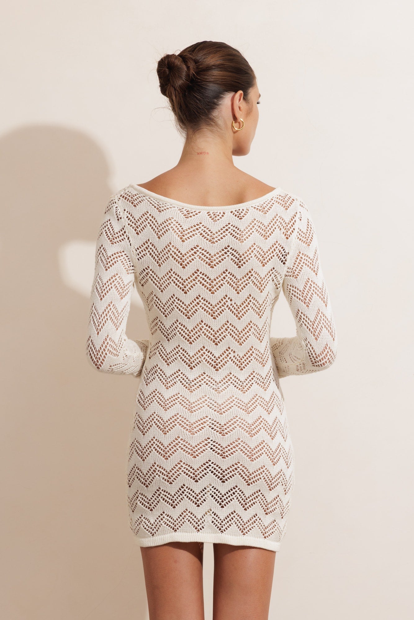 RESORT KNIT LONG SLEEVE DRESS - CREAM