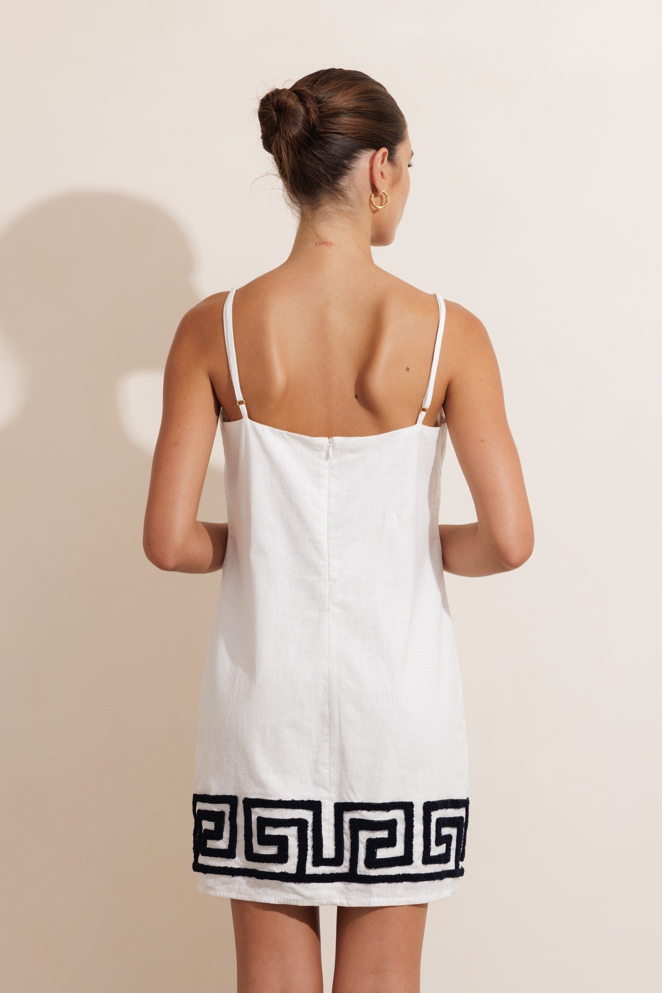 CALLI LINEN MINI DRESS - WHITE & NAVY